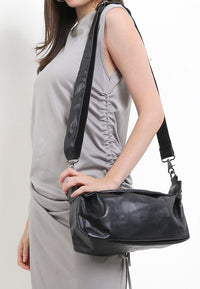 Distressed Leather Hitch Crossbody Bag - Black