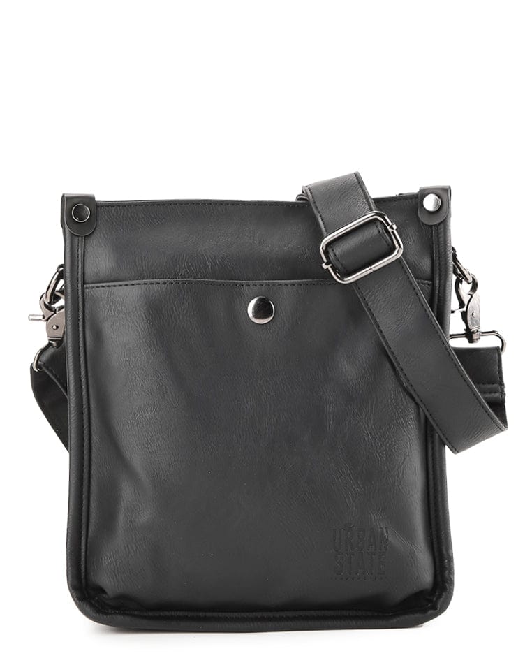 Distressed Leather Essential Crossbody Pouch - Black