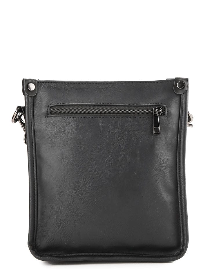 Distressed Leather Essential Crossbody Pouch - Black