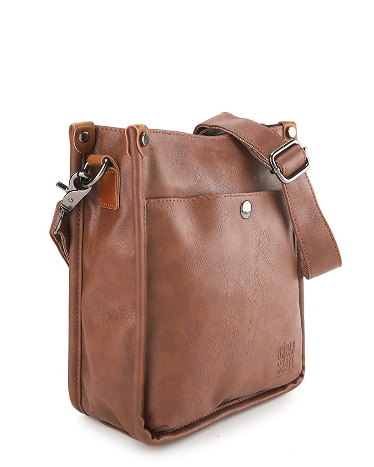 Distressed Leather Essential Crossbody Pouch - Camel