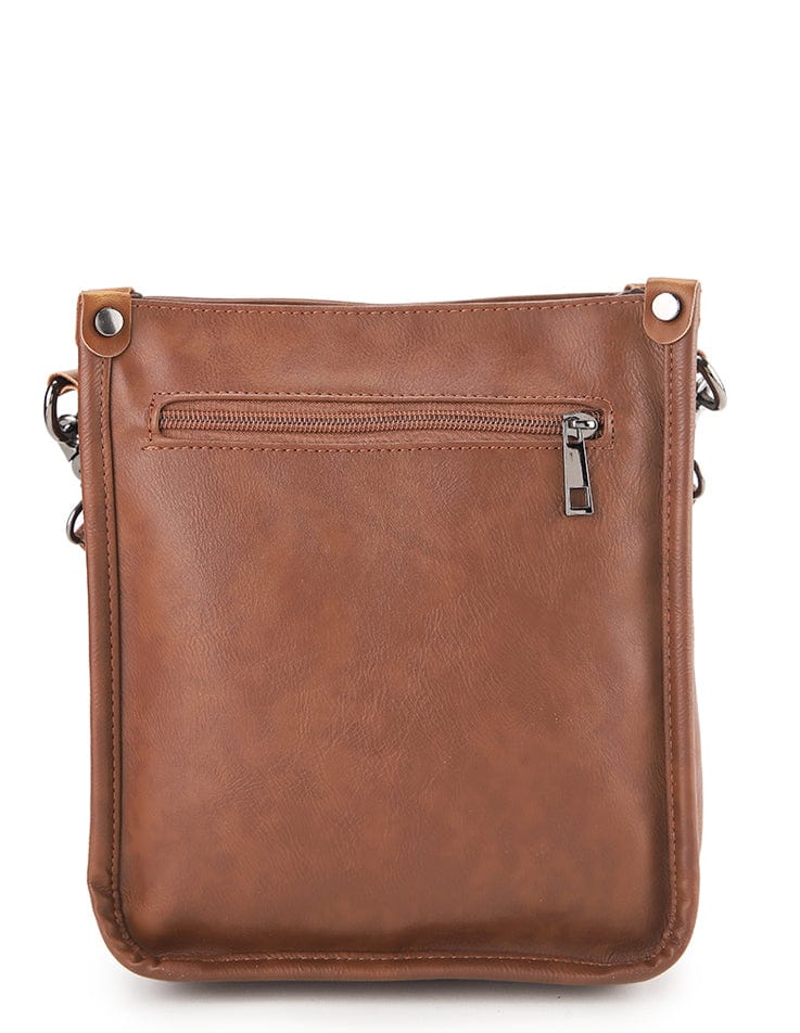 Distressed Leather Essential Crossbody Pouch - Camel