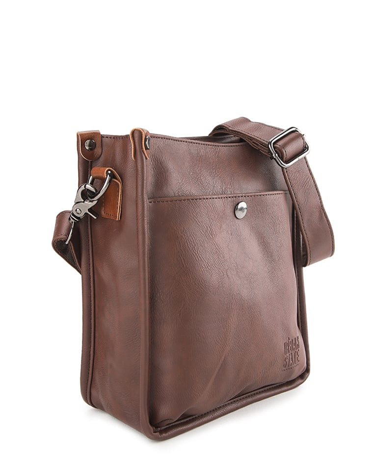 Distressed Leather Essential Crossbody Pouch - Dark Brown