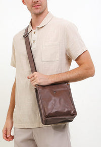 Distressed Leather Essential Crossbody Pouch - Dark Brown