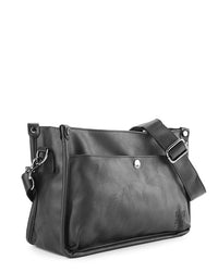 Distressed Leather Essential Crossbody Bag - Black