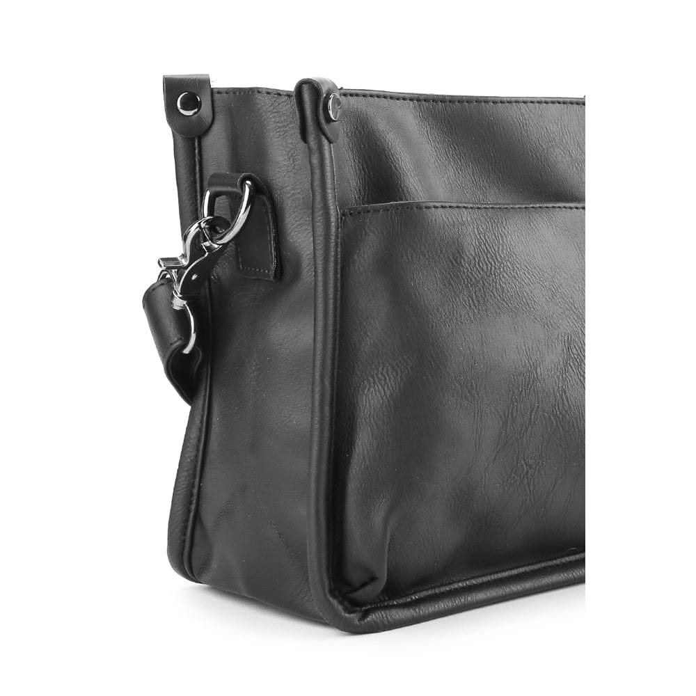 Distressed Leather Essential Crossbody Bag - Black