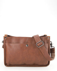 Distressed Leather Essential Crossbody Bag - Camel