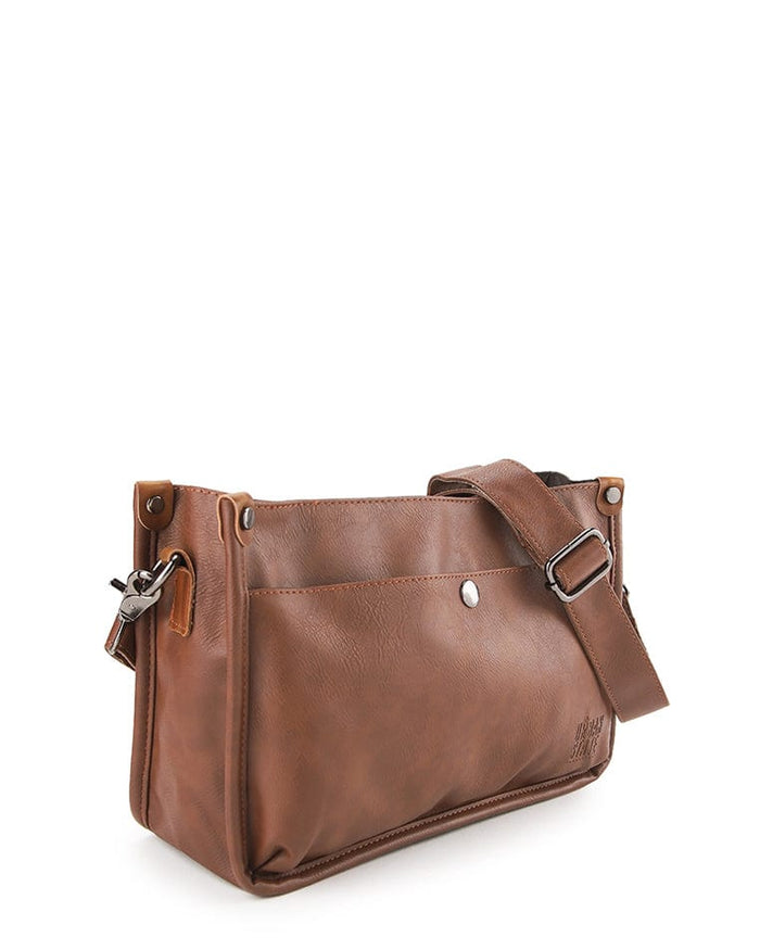 Distressed Leather Essential Crossbody Bag - Camel