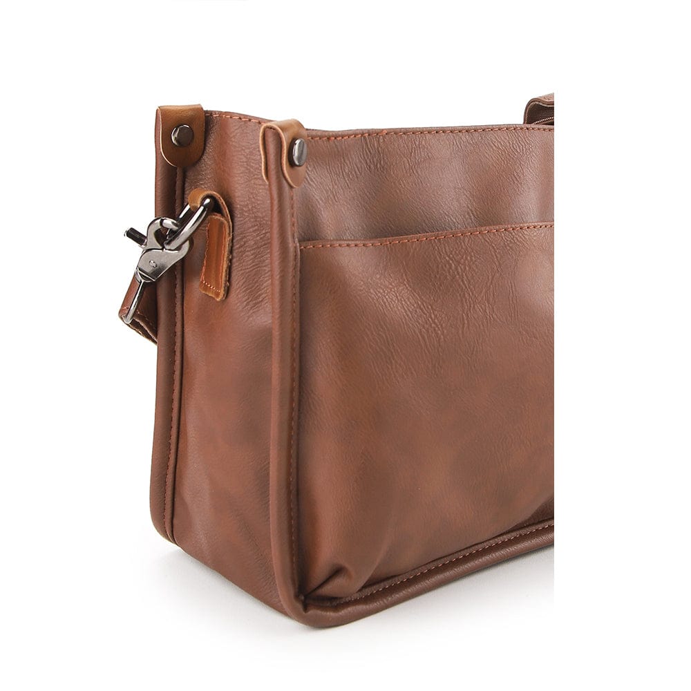 Distressed Leather Essential Crossbody Bag - Camel