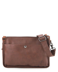 Distressed Leather Essential Crossbody Bag - Dark Brown