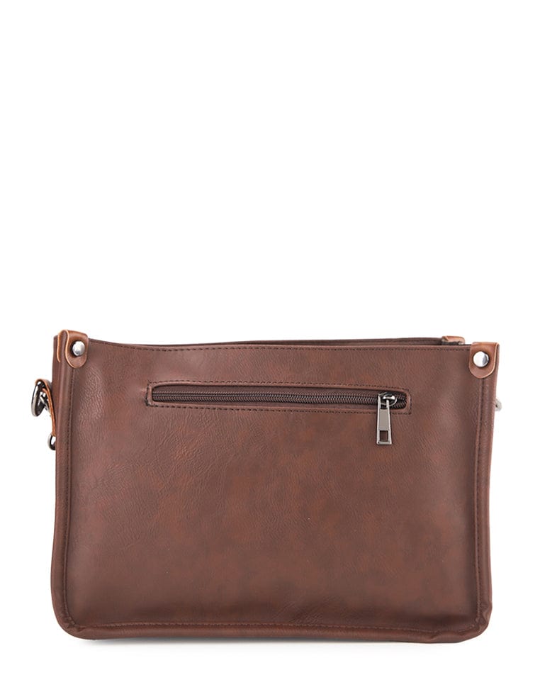 Distressed Leather Essential Crossbody Bag - Dark Brown