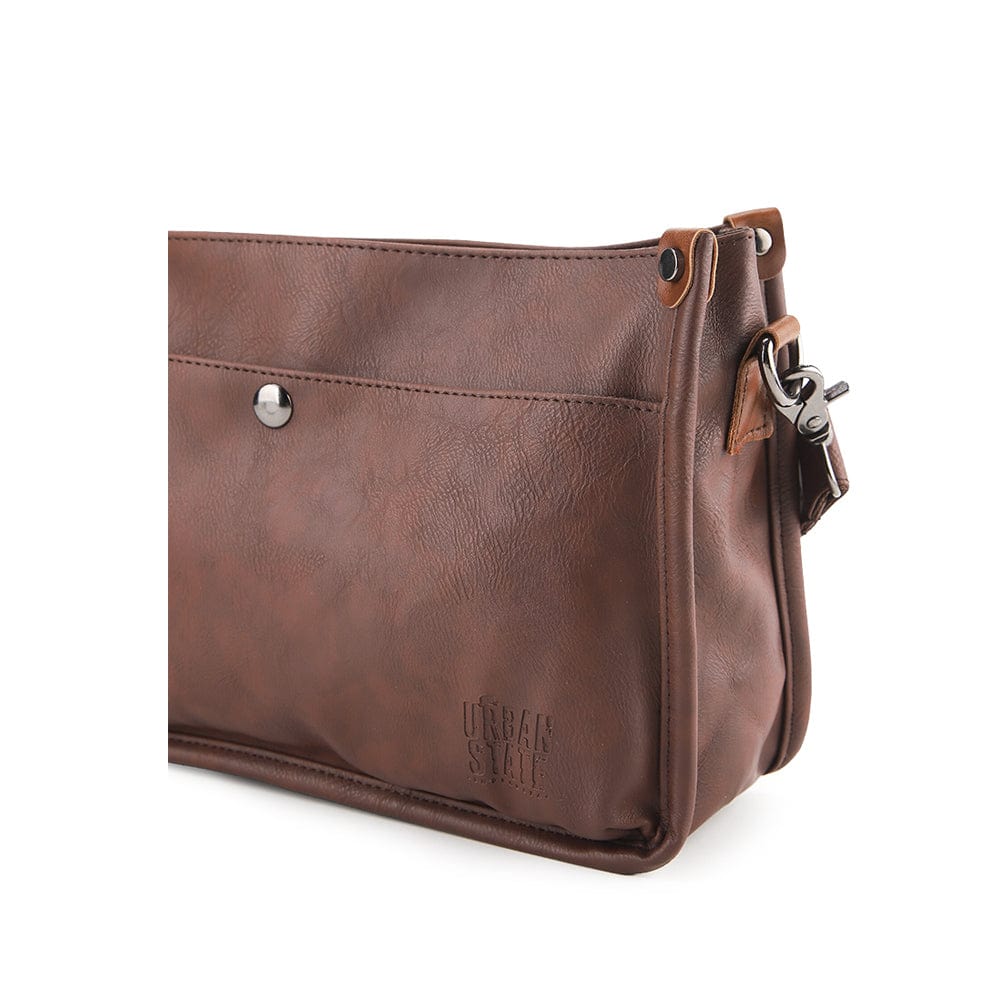 Distressed Leather Essential Crossbody Bag - Dark Brown