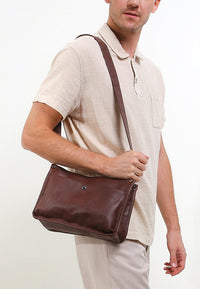 Distressed Leather Essential Crossbody Bag - Dark Brown