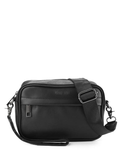 Distressed Leather Zipper Crossbody Bag - Black