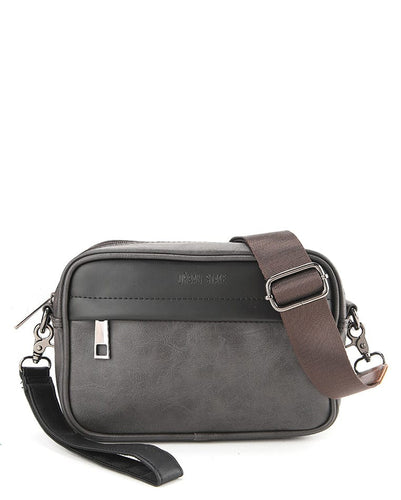 Distressed Leather Zipper Crossbody Bag - Brown