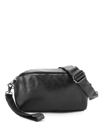 Distressed Leather Hunter Crossbody Pouch - Black