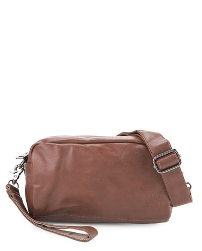 Distressed Leather Hunter Crossbody Pouch - Camel