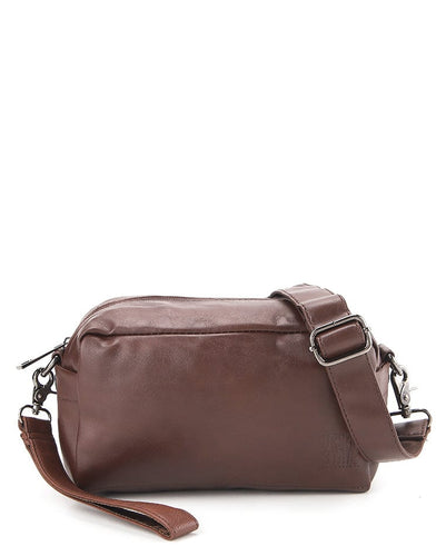 Distressed Leather Hunter Crossbody Pouch - Dark Brown