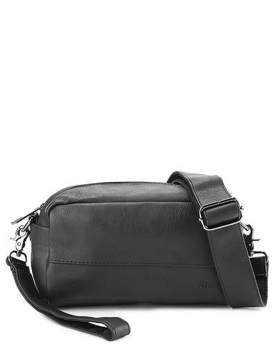 Distressed Leather Crossbody Pouch - Black