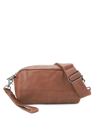 Distressed Leather Crossbody Pouch - Camel