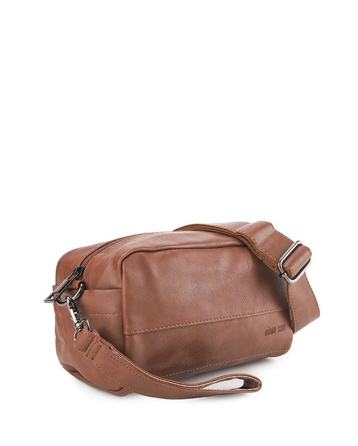 Distressed Leather Crossbody Pouch - Camel