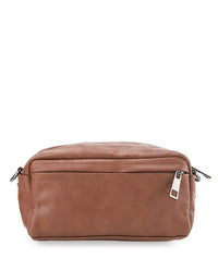 Distressed Leather Crossbody Pouch - Camel