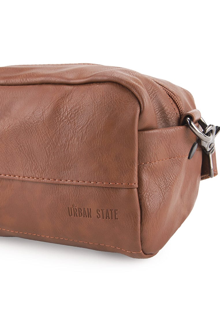 Distressed Leather Crossbody Pouch - Camel