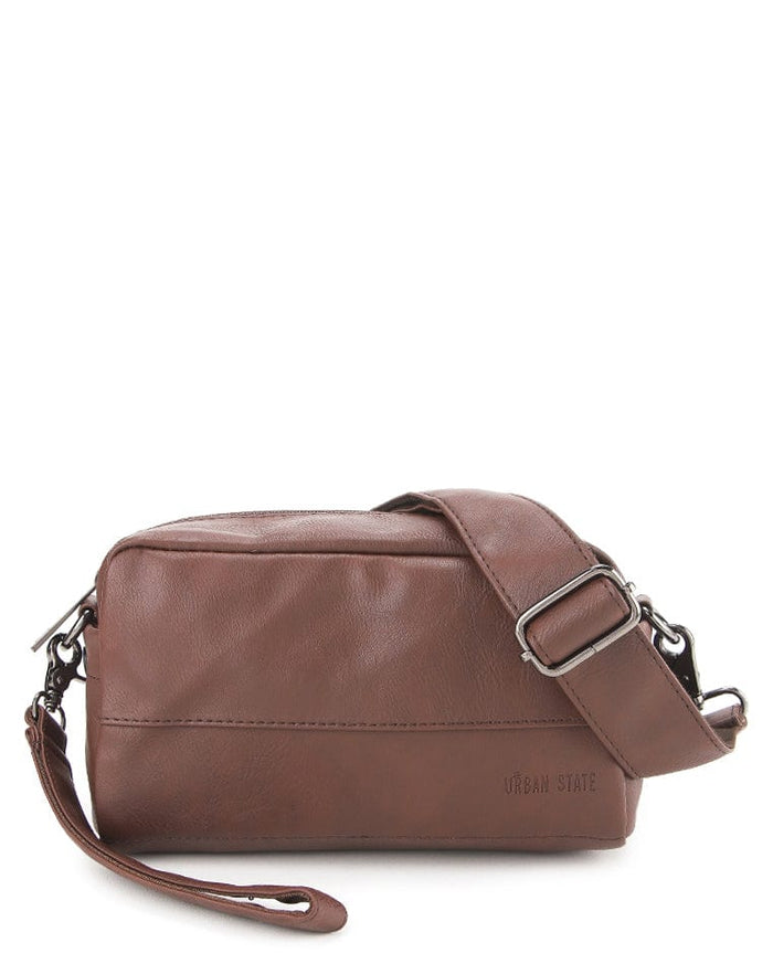 Distressed Leather Crossbody Pouch - Dark Brown