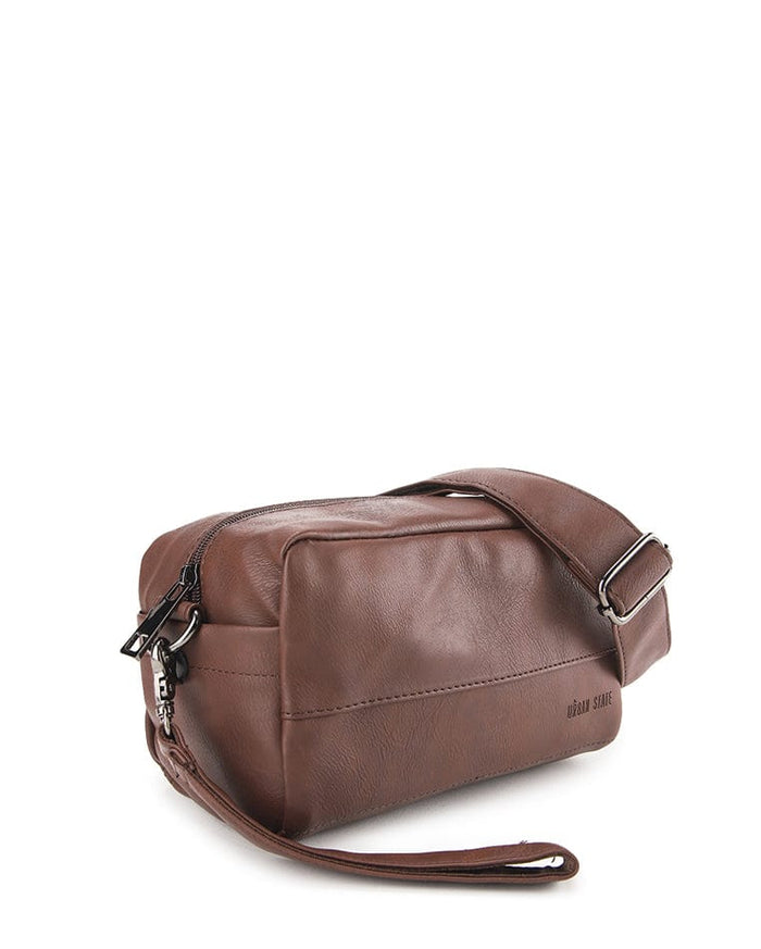 Distressed Leather Crossbody Pouch - Dark Brown