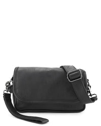 Distressed Leather Rogue Crossbody Bag - Black