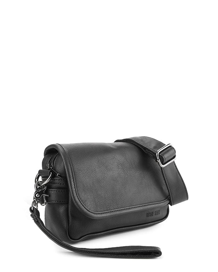 Distressed Leather Rogue Crossbody Bag - Black