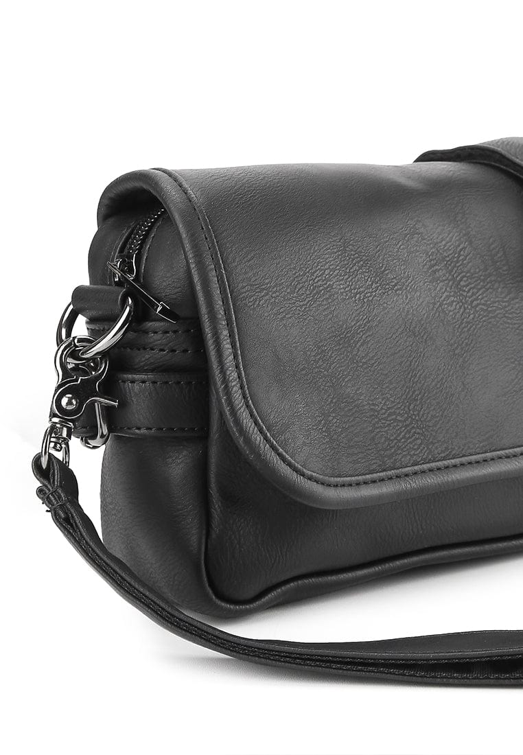 Distressed Leather Rogue Crossbody Bag - Black