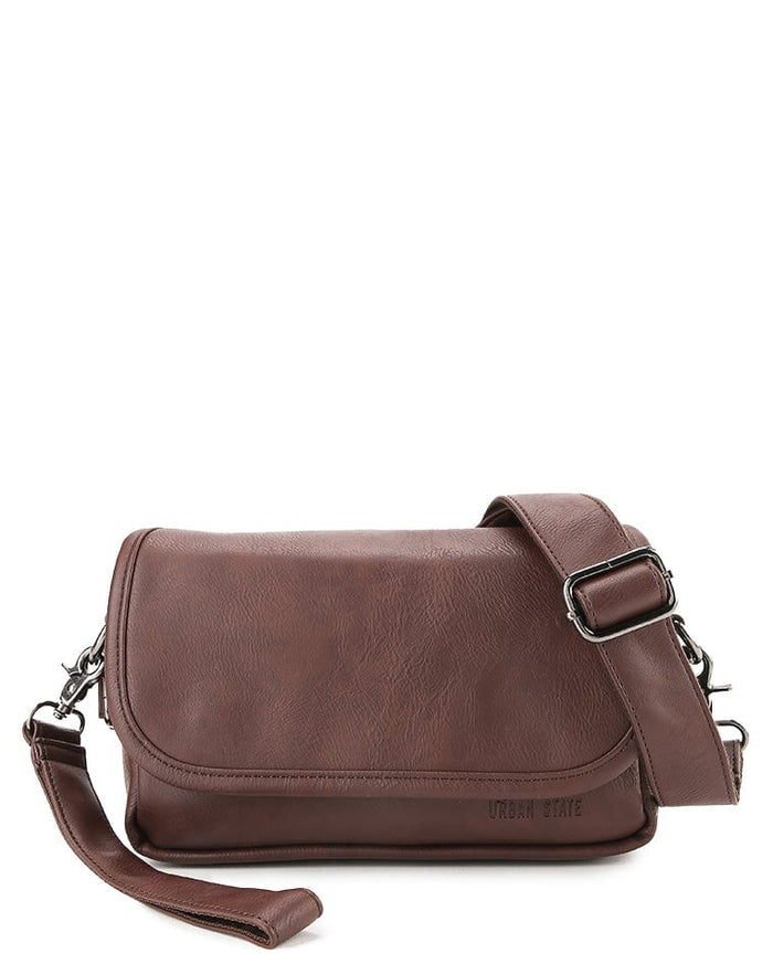 Distressed Leather Rogue Crossbody Bag - Dark Brown