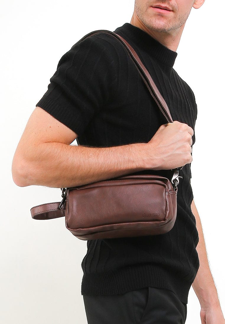 Distressed Leather Flight Crossbody Pouch - Dark Brown