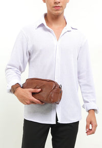 Distressed Leather Hunter Crossbody Pouch - Camel