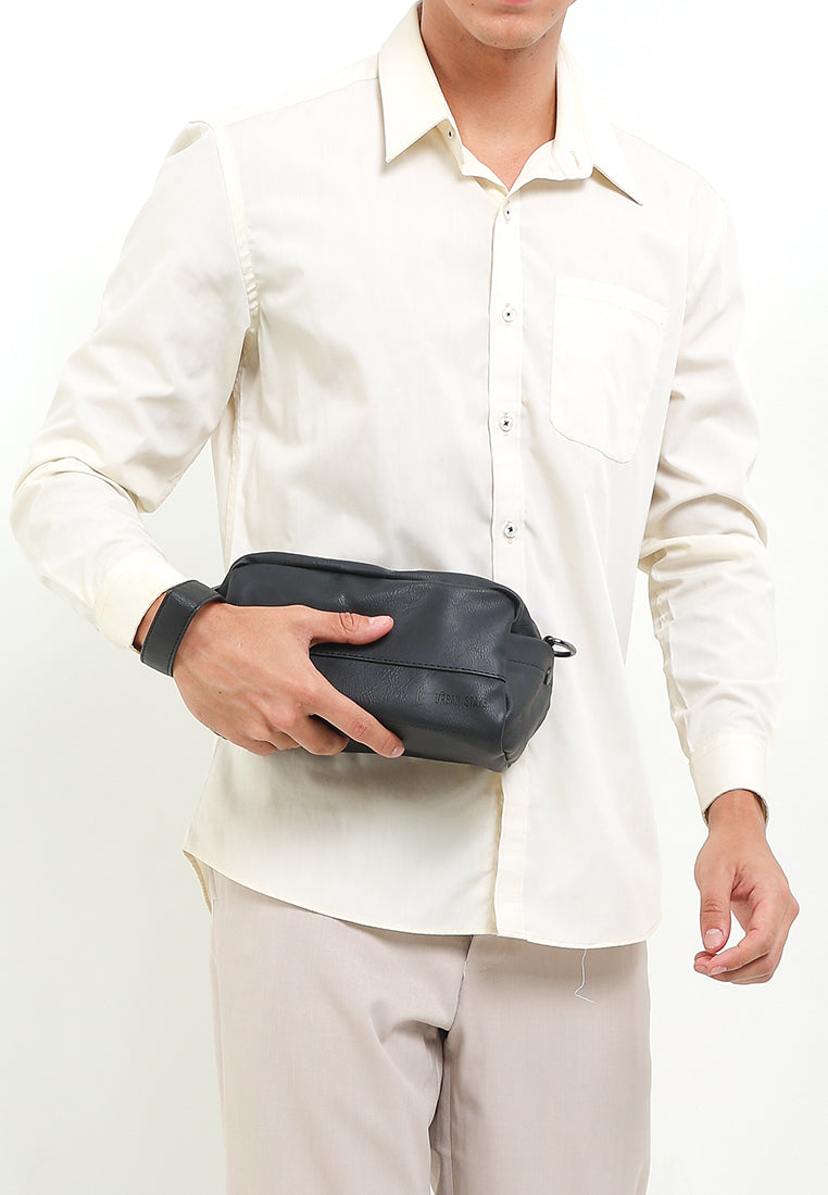Distressed Leather Crossbody Pouch - Black