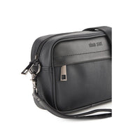 Distressed Leather Zipper Crossbody Bag - Black
