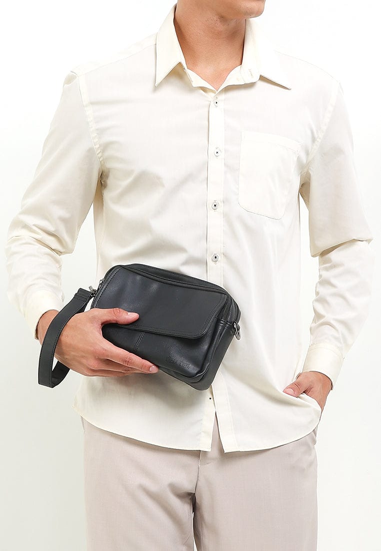 Distressed Leather Charter Crossbody Bag - Black