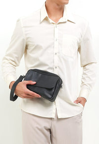 Distressed Leather Charter Crossbody Bag - Black