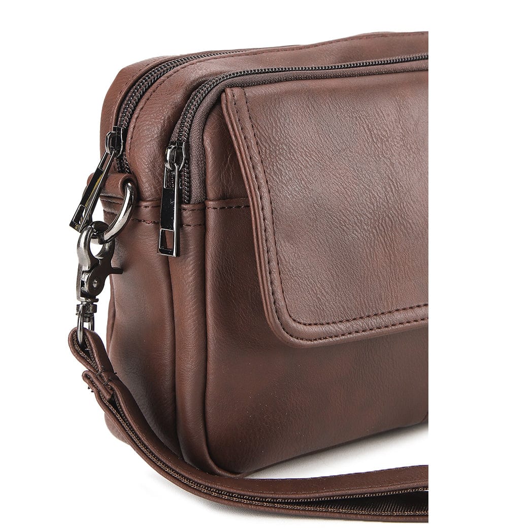 Distressed Leather Charter Crossbody Bag - Dark Brown