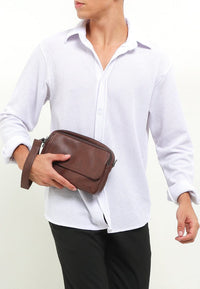 Distressed Leather Charter Crossbody Bag - Dark Brown
