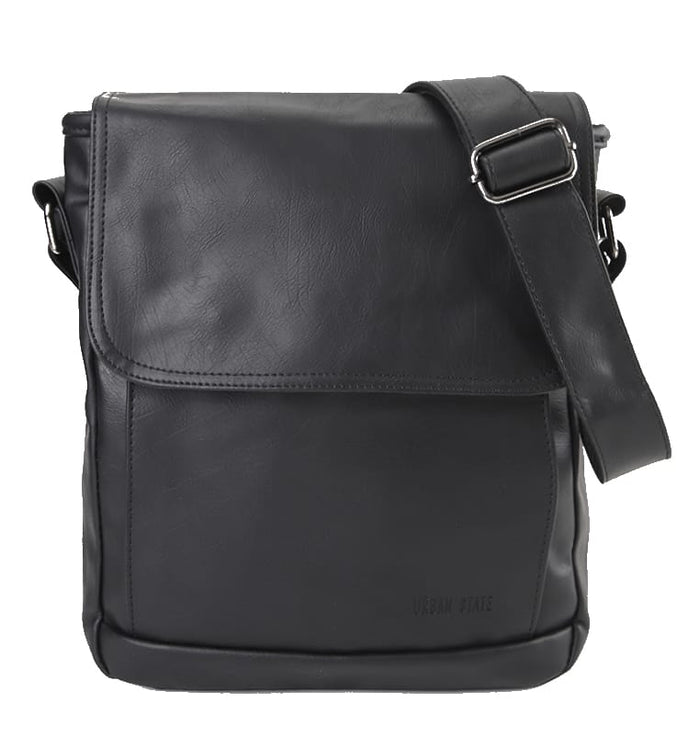 Distressed Leather Daily Crossbody Bag - Black