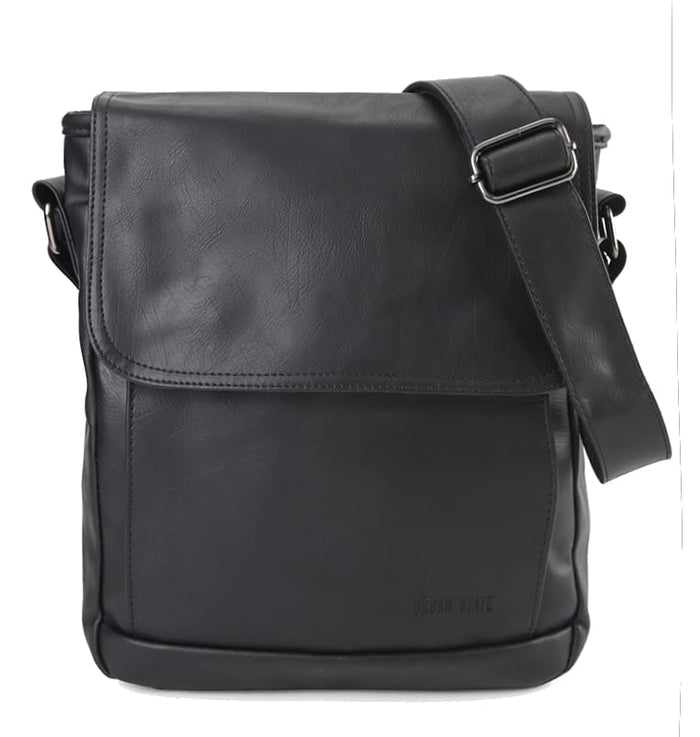Distressed Leather Daily Crossbody Bag - Black