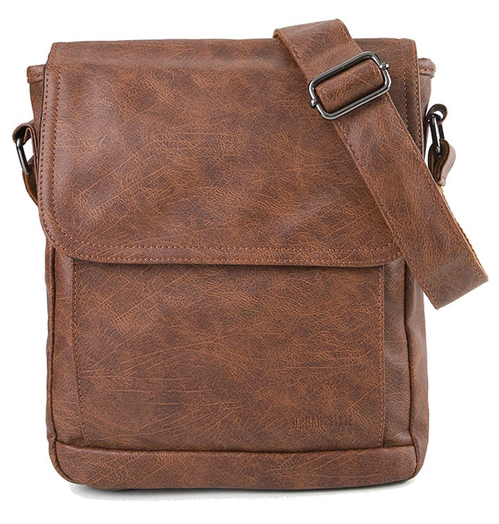 Distressed Leather Daily Crossbody Bag - Camel