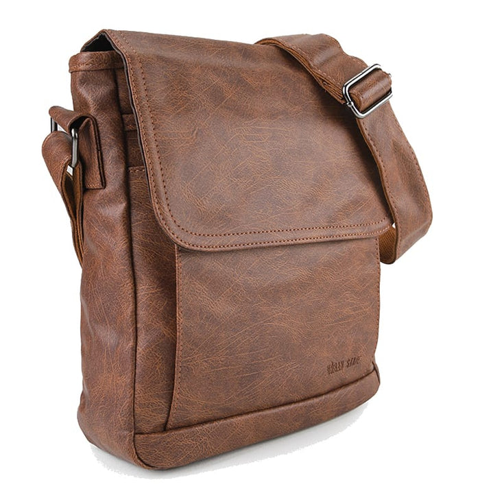 Distressed Leather Daily Crossbody Bag - Camel