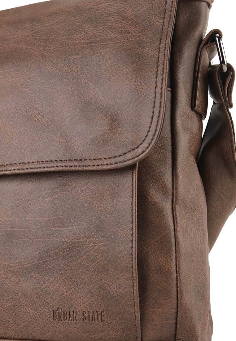 Distressed Leather Daily Crossbody Bag - Dark Brown