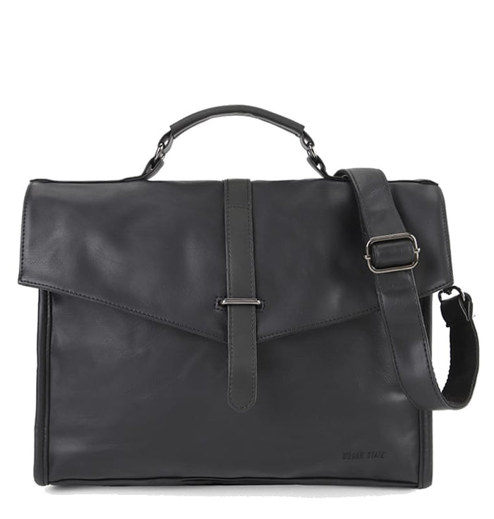 Distressed Leather Commuter Tablet Crossbody Bag - Black
