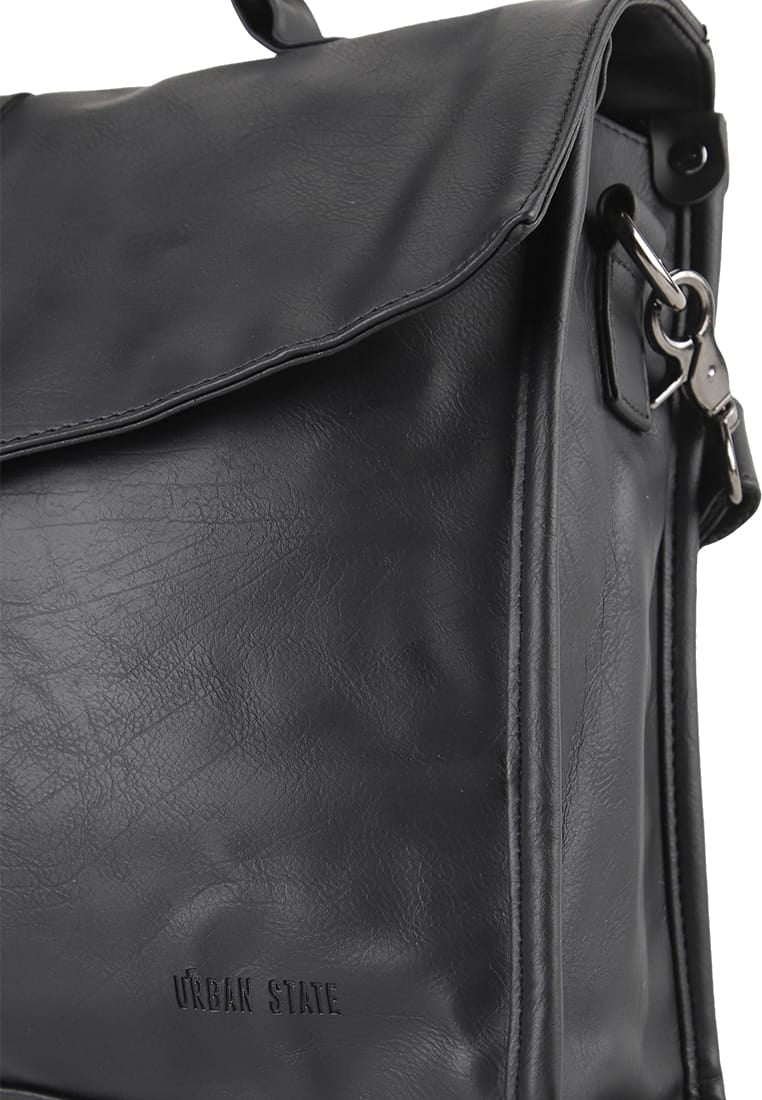 Distressed Leather Commuter Tablet Crossbody Bag - Black