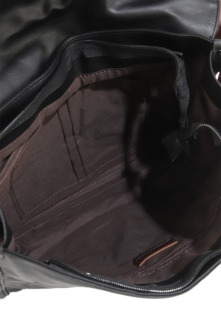 Distressed Leather Commuter Tablet Crossbody Bag - Black