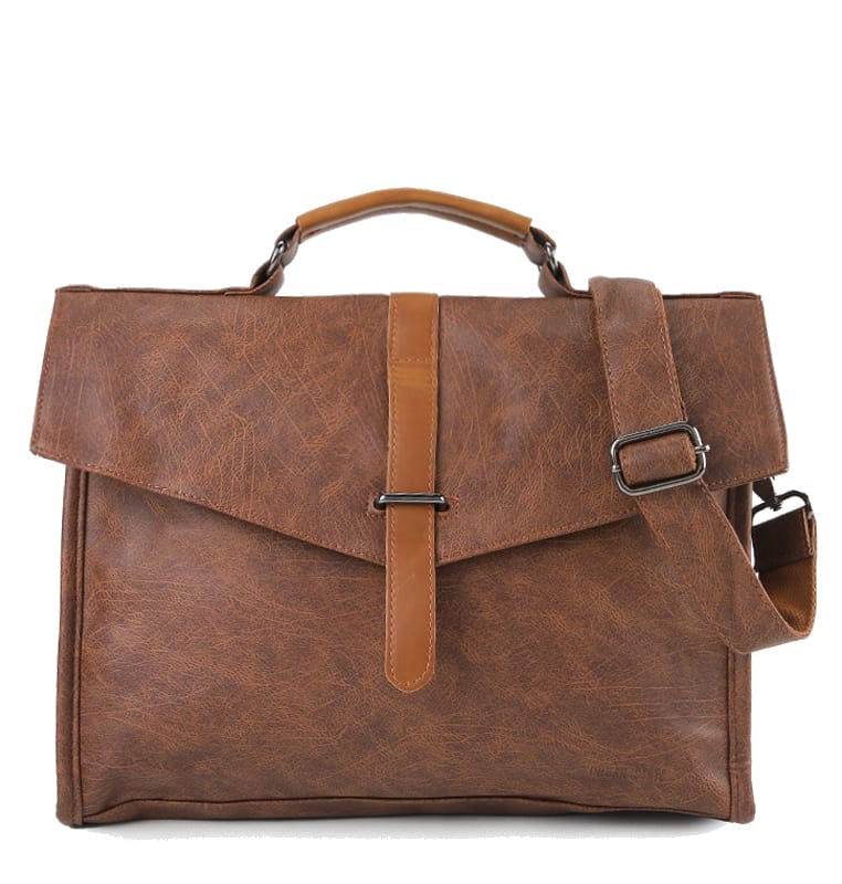 Distressed Leather Commuter Tablet Crossbody Bag - Camel