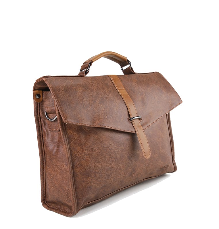 Distressed Leather Commuter Tablet Crossbody Bag - Camel
